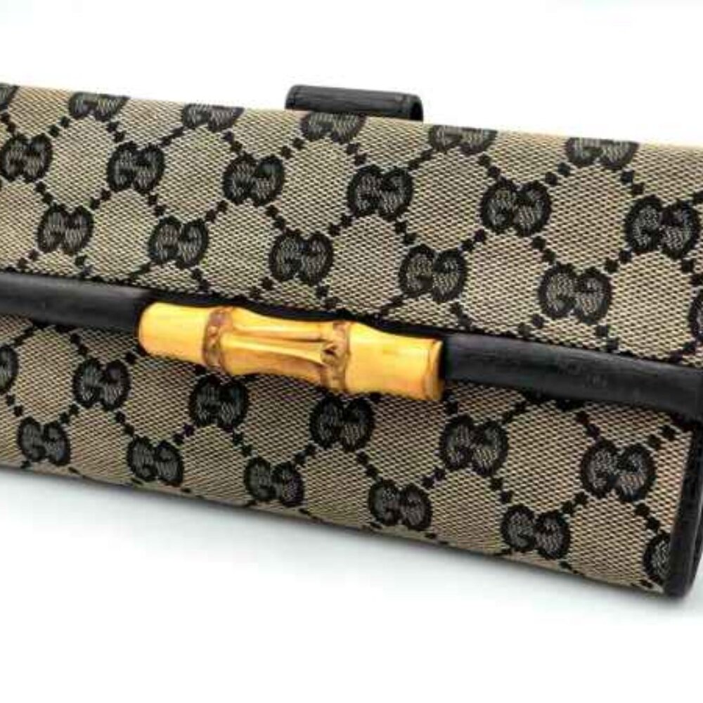 GUCCI BAMBOO CANVAS @ LEATHER LONG WALLET. PRE-LOVED !